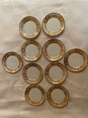 1921 Circa Noritake Porcelain China 37532/ Gilt 22K (10)6" Plates Hand painted